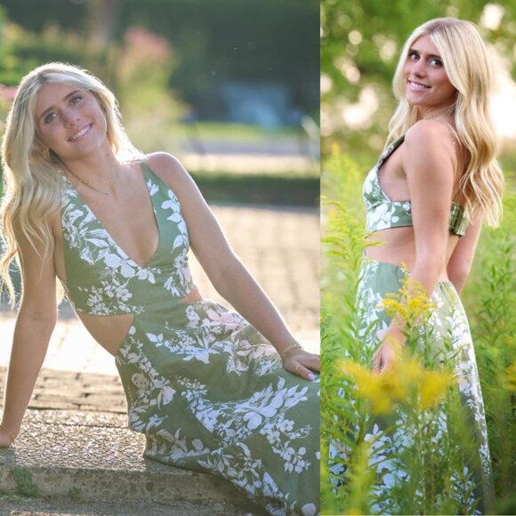 Reformation Samara Midi Dress Willow Green Floral Linen Cut Out Open Back Size 2 - Picture 10 of 11